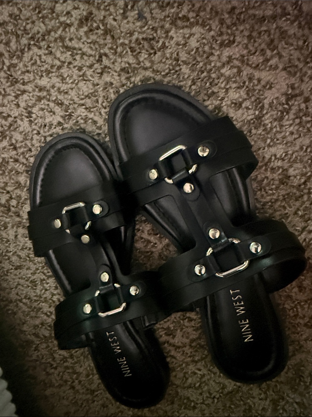 Nine West Black Buckle Accent Slide Sandals